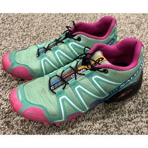 Salomon Speedcross 3 Size 7.5 Teal/Pink Trail Hiking Running Shoes 128652